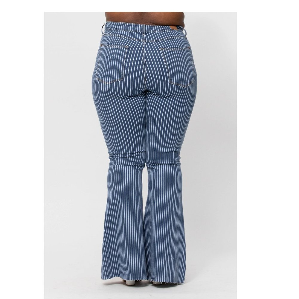 Judy Blue Striped High Rise Flare Skinny Pants Jeans - Picture 6 of 6